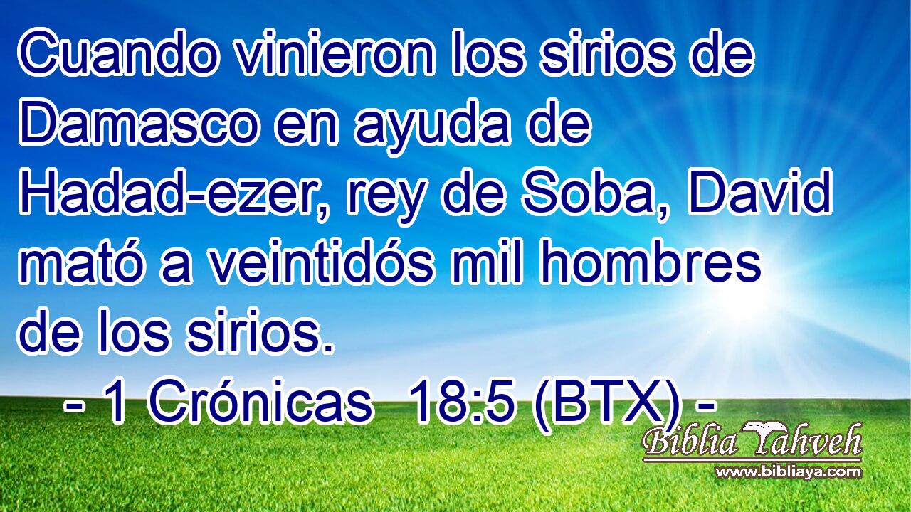 Cuando vinieron los sirios de Damasco en ayuda de Hadad-ezer, rey de Soba, David mató a veintidós mil hombres de los sirios.