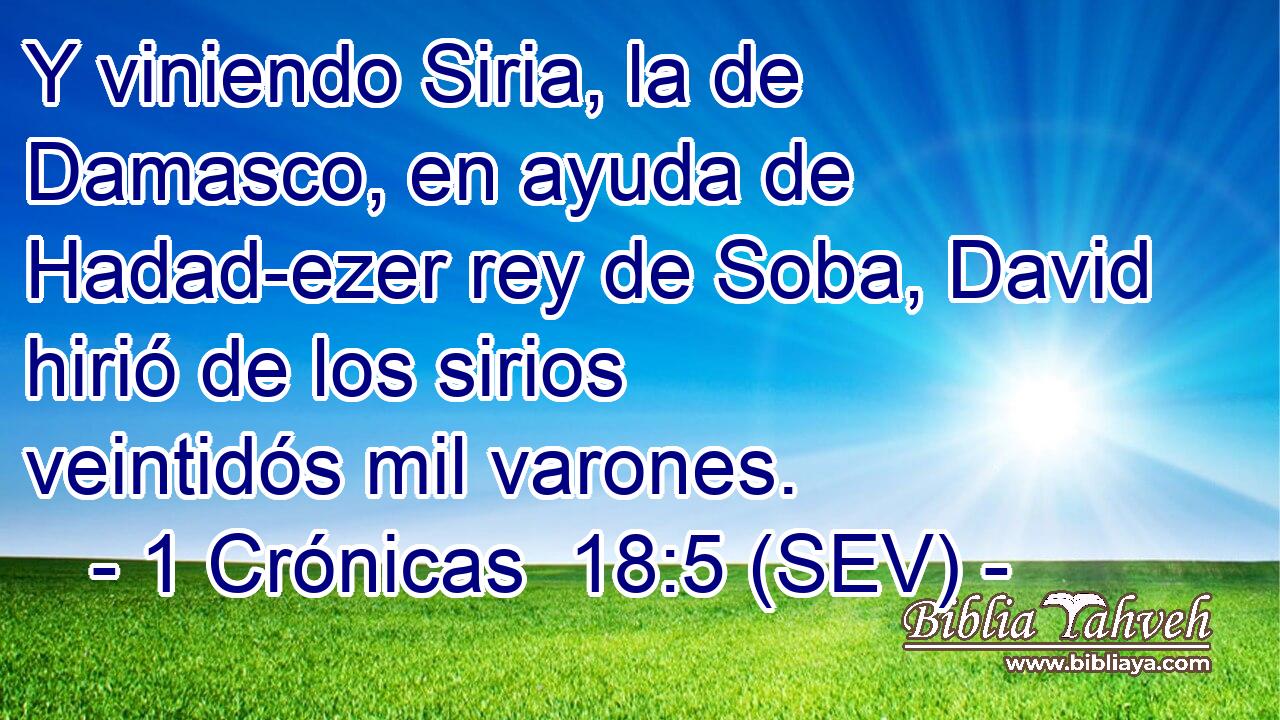Y viniendo Siria, la de Damasco, en ayuda de Hadad-ezer rey de Soba, David hirió de los sirios veintidós mil varones.