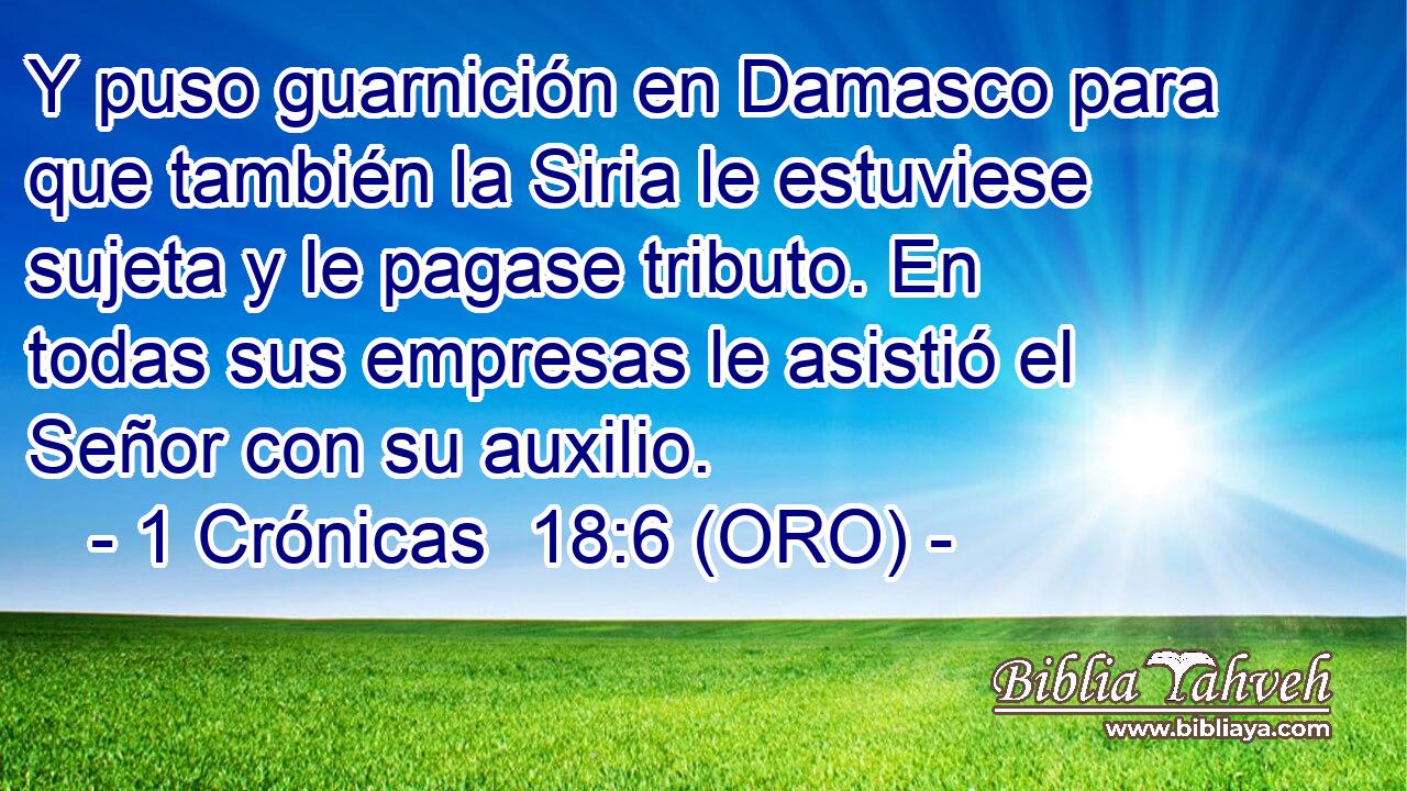  Y puso guarnición en Damasco para que también la Siria le estuviese sujeta y le pagase tributo. En todas sus empresas le asistió el Señor con su auxilio. 