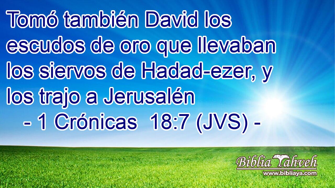 Tomó también David los escudos de oro que llevaban los siervos de Hadad-ezer, y los trajo a Jerusalén