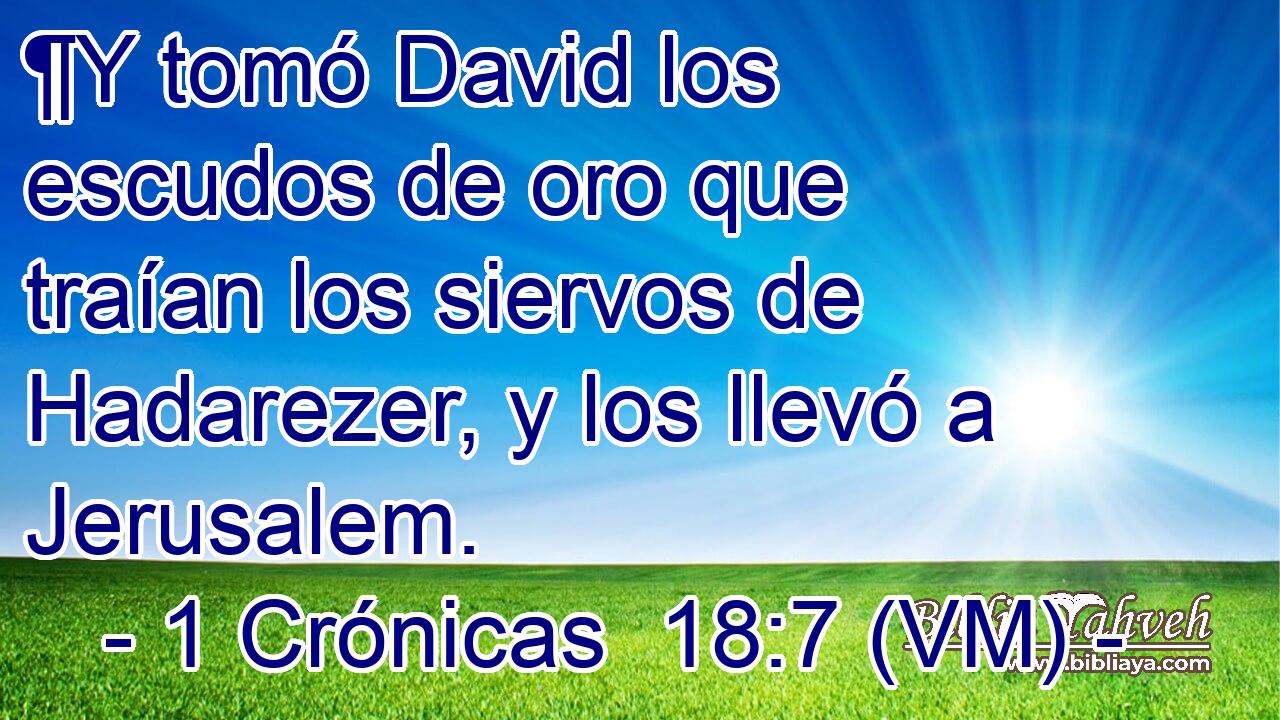  ¶Y tomó David los escudos de oro que traían los siervos de Hadarezer, y los llevó a Jerusalem. 