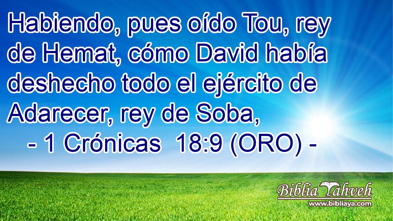  Habiendo, pues oído Tou, rey de Hemat, cómo David había deshecho todo el ejército de Adarecer, rey de Soba, 
