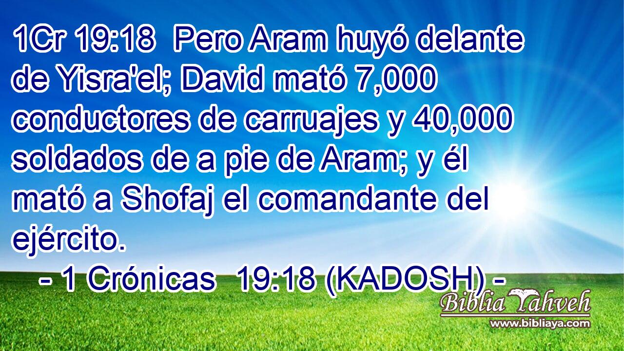  Pero Aram huyó delante de Yisra'el; David mató 7,000 conductores de carruajes y 40,000 soldados de a pie de Aram; y él mató a Shofaj el comandante del ejército. 