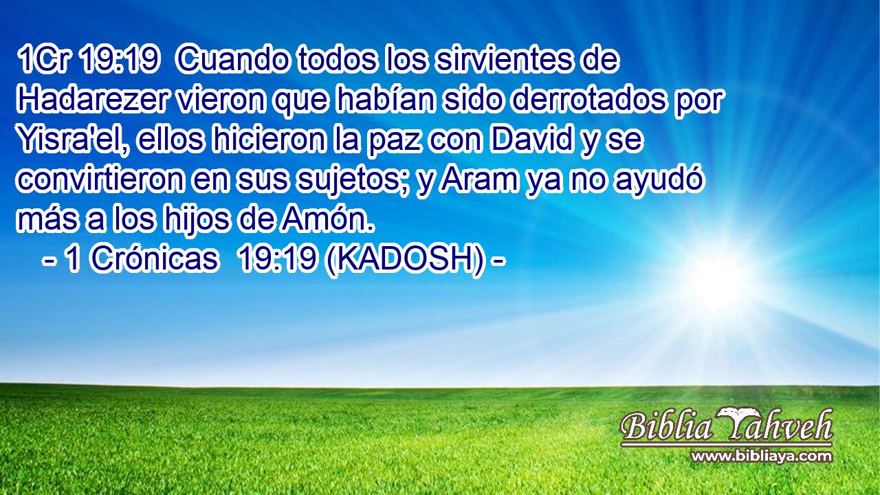  Cuando todos los sirvientes de Hadarezer vieron que habían sido derrotados por Yisra'el, ellos hicieron la paz con David y se convirtieron en sus sujetos; y Aram ya no ayudó más a los hijos de Amón. 