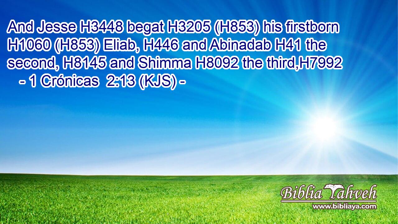 And Jesse H3448 begat H3205 (H853) his firstborn H1060 (H853) Eliab, H446 and Abinadab H41 the second, H8145 and Shimma H8092 the third,H7992