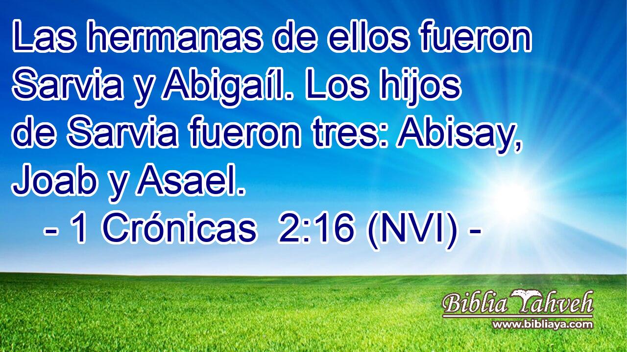  Las hermanas de ellos fueron Sarvia y Abigaíl. Los hijos de Sarvia fueron tres: Abisay, Joab y Asael. 