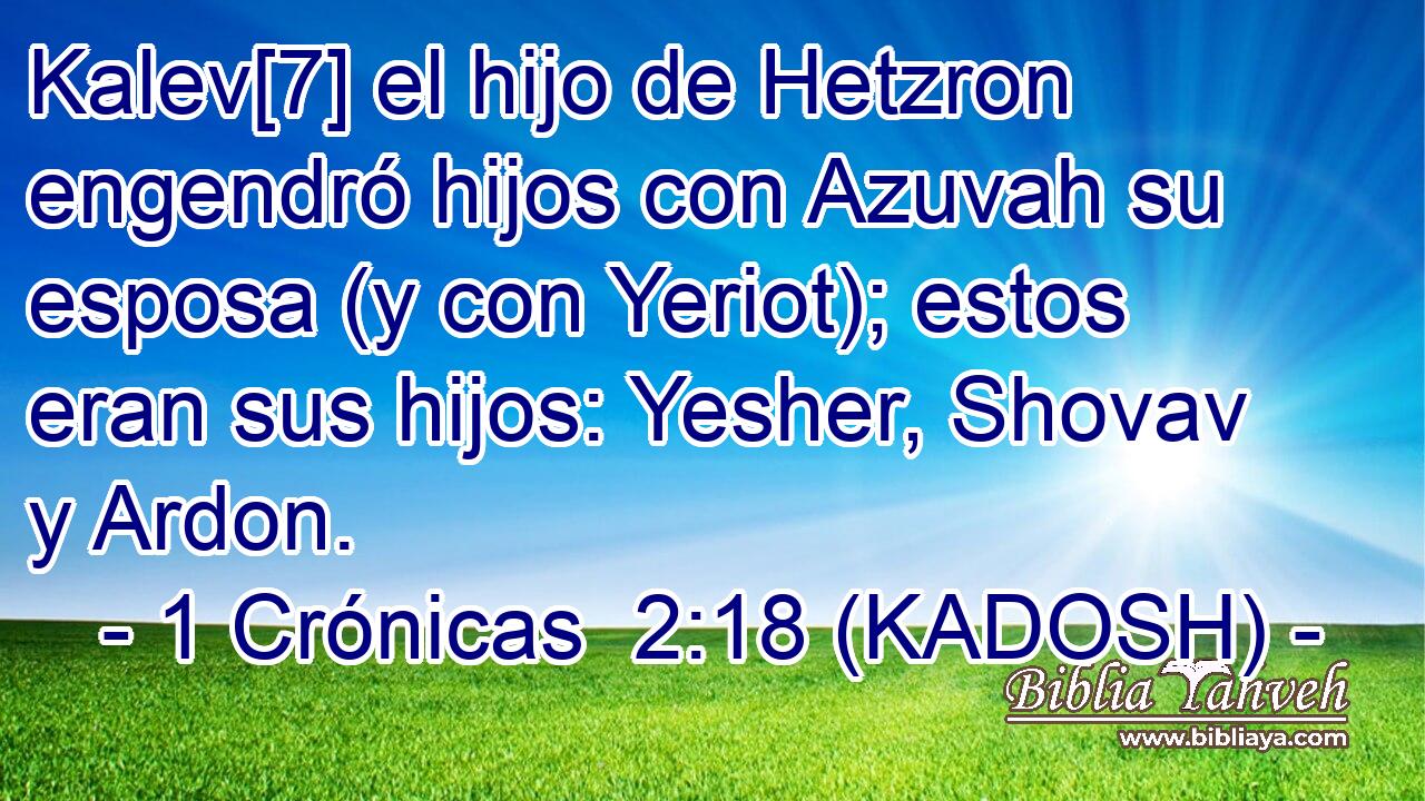  Kalev[7] el hijo de Hetzron engendró hijos con Azuvah su esposa (y con Yeriot); estos eran sus hijos: Yesher, Shovav y Ardon. 