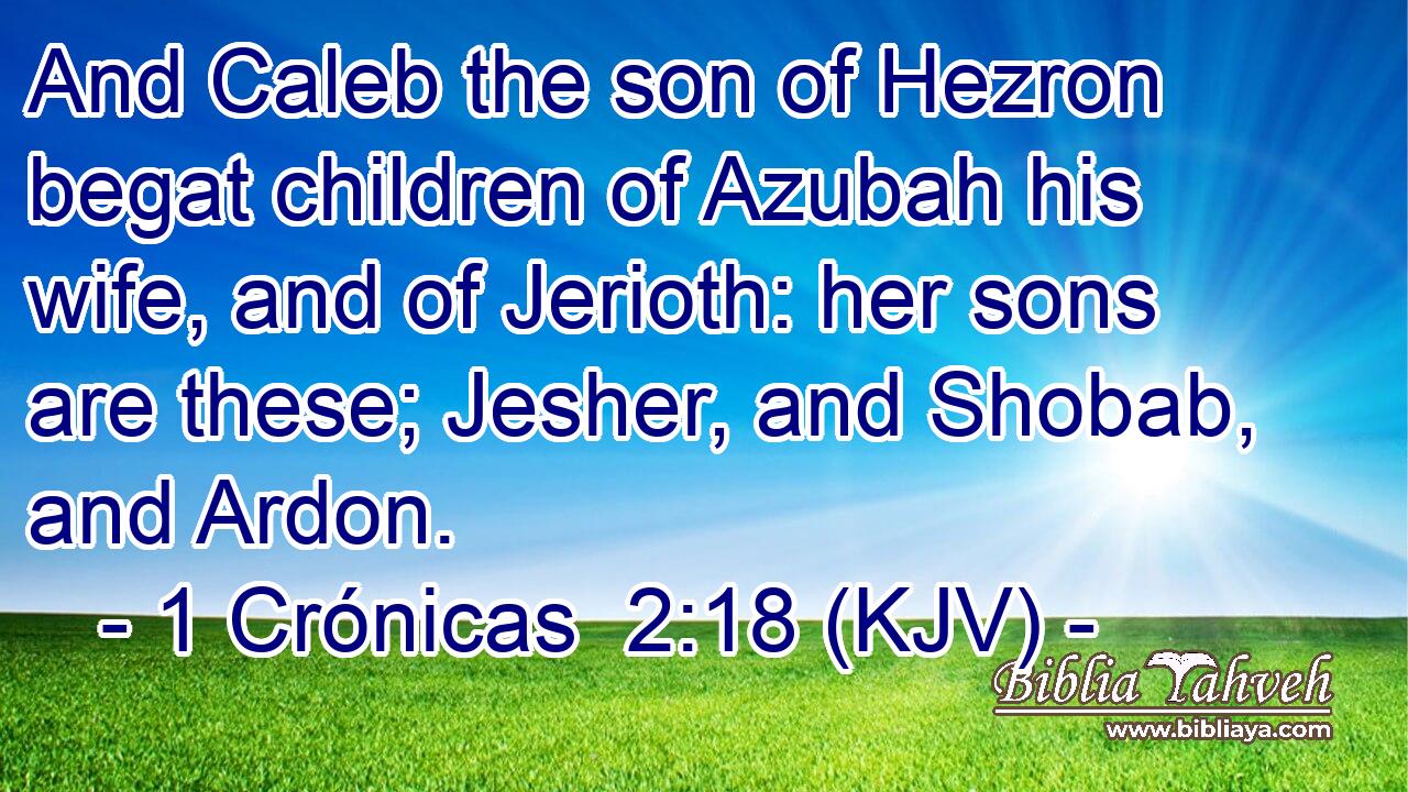And Caleb the son of Hezron begat children of Azubah his wife, and of Jerioth: her sons are these; Jesher, and Shobab, and Ardon.