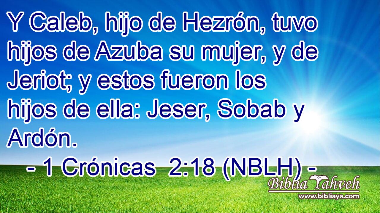  Y Caleb, hijo de Hezrón, tuvo hijos de Azuba su mujer, y de Jeriot; y estos fueron los hijos de ella: Jeser, Sobab y Ardón. 