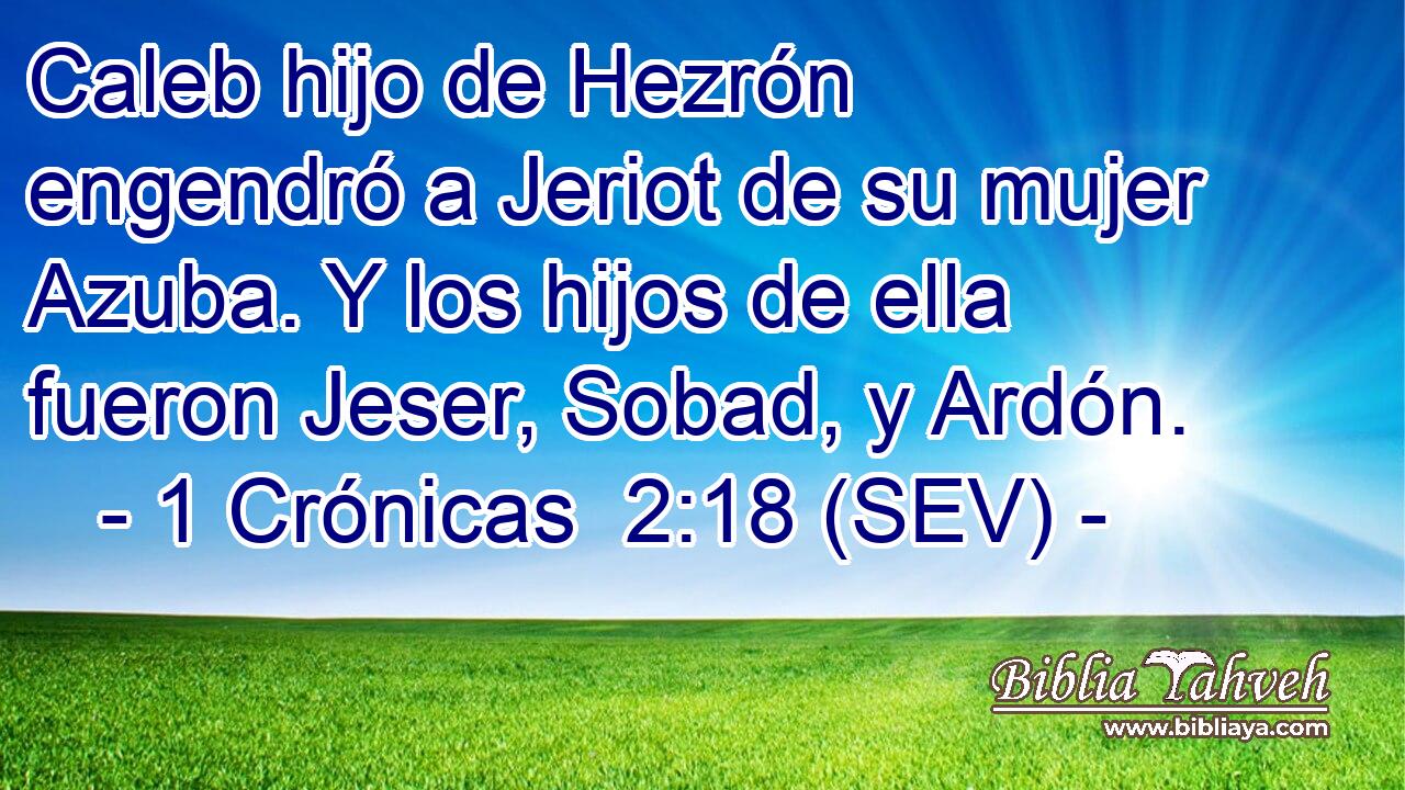 Caleb hijo de Hezrón engendró a Jeriot de su mujer Azuba. Y los hijos de ella fueron Jeser, Sobad, y Ardón.