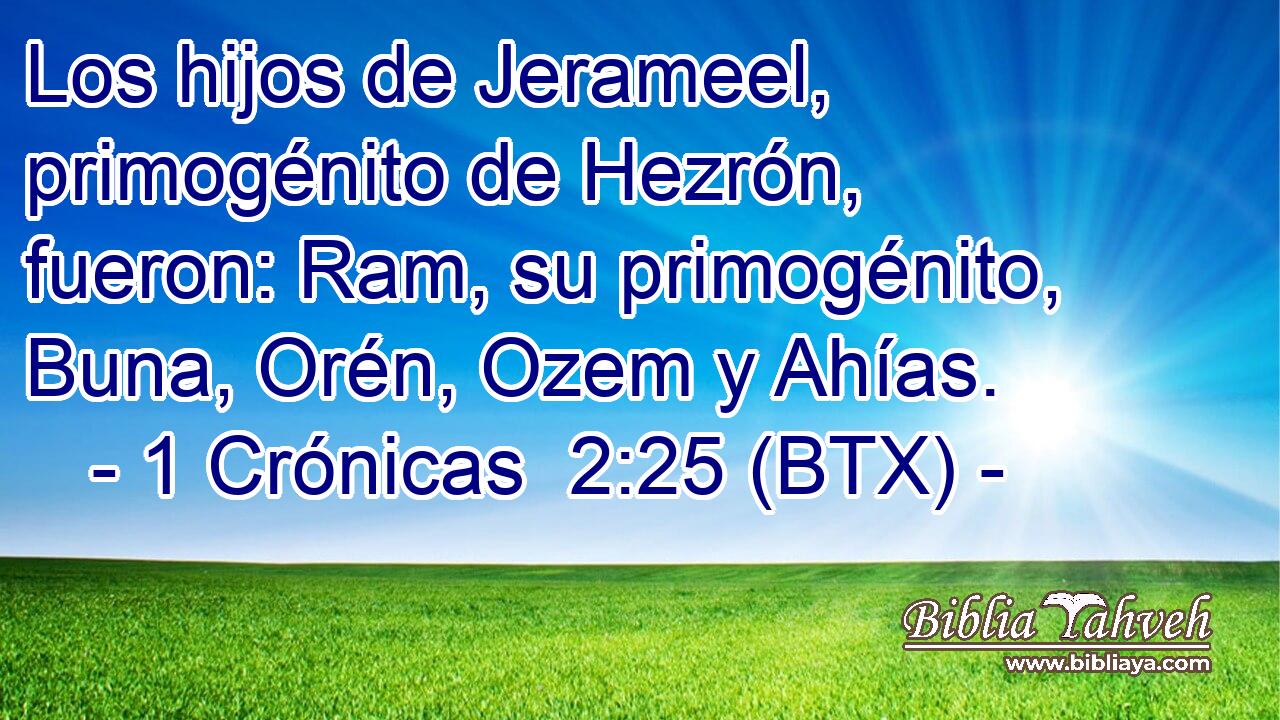 Los hijos de Jerameel, primogénito de Hezrón, fueron: Ram, su primogénito, Buna, Orén, Ozem y Ahías.
