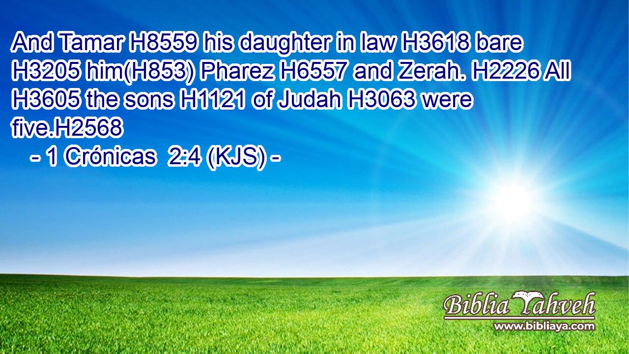 And Tamar H8559 his daughter in law H3618 bare H3205 him(H853) Pharez H6557 and Zerah. H2226 All H3605 the sons H1121 of Judah H3063 were five.H2568