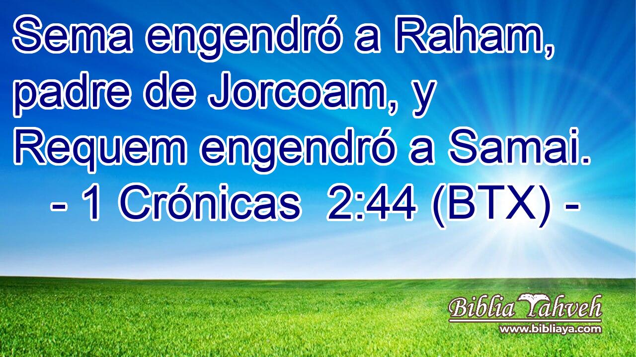 Sema engendró a Raham, padre de Jorcoam, y Requem engendró a Samai.