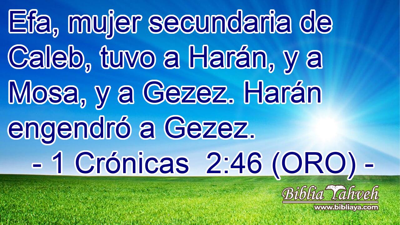  Efa, mujer secundaria de Caleb, tuvo a Harán, y a Mosa, y a Gezez. Harán engendró a Gezez. 