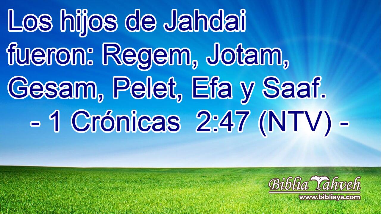 Los hijos de Jahdai fueron: Regem, Jotam, Gesam, Pelet, Efa y Saaf.
