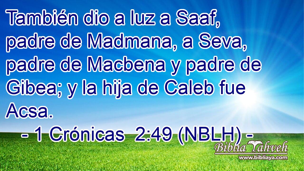  También dio a luz a Saaf, padre de Madmana, a Seva, padre de Macbena y padre de Gibea; y la hija de Caleb fue Acsa. 