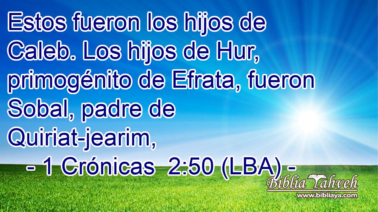 Estos fueron los hijos de Caleb. Los hijos de Hur, primogénito de Efrata, fueron Sobal, padre de Quiriat-jearim,
