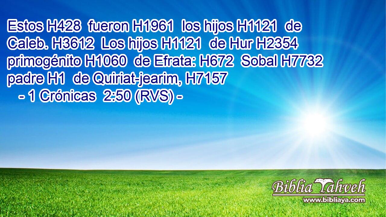 Estos H428  fueron H1961  los hijos H1121  de Caleb. H3612  Los hijos H1121  de Hur H2354  primogénito H1060  de Efrata: H672  Sobal H7732  padre H1  de Quiriat-jearim, H7157  