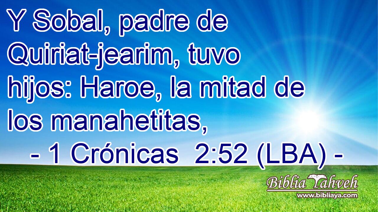 Y Sobal, padre de Quiriat-jearim, tuvo hijos: Haroe, la mitad de los manahetitas,
