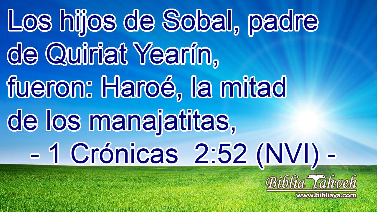  Los hijos de Sobal, padre de Quiriat Yearín, fueron: Haroé, la mitad de los manajatitas, 