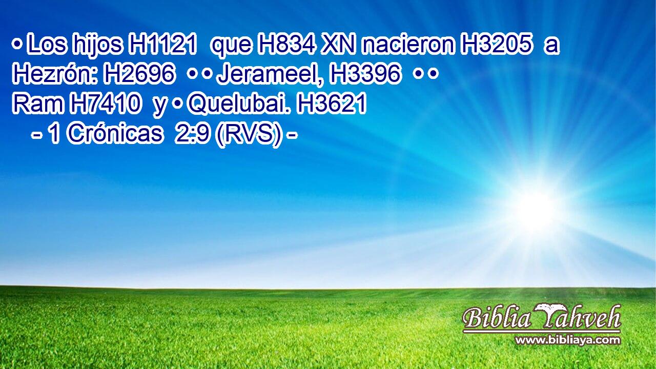 • Los hijos H1121  que H834 XN nacieron H3205  a Hezrón: H2696  • • Jerameel, H3396  • • Ram H7410  y • Quelubai. H3621  