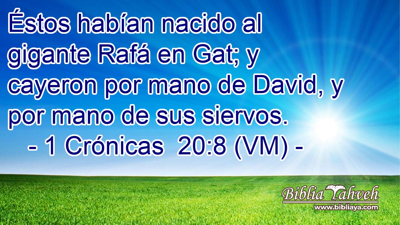  Éstos habían nacido al gigante Rafá en Gat; y cayeron por mano de David, y por mano de sus siervos. 