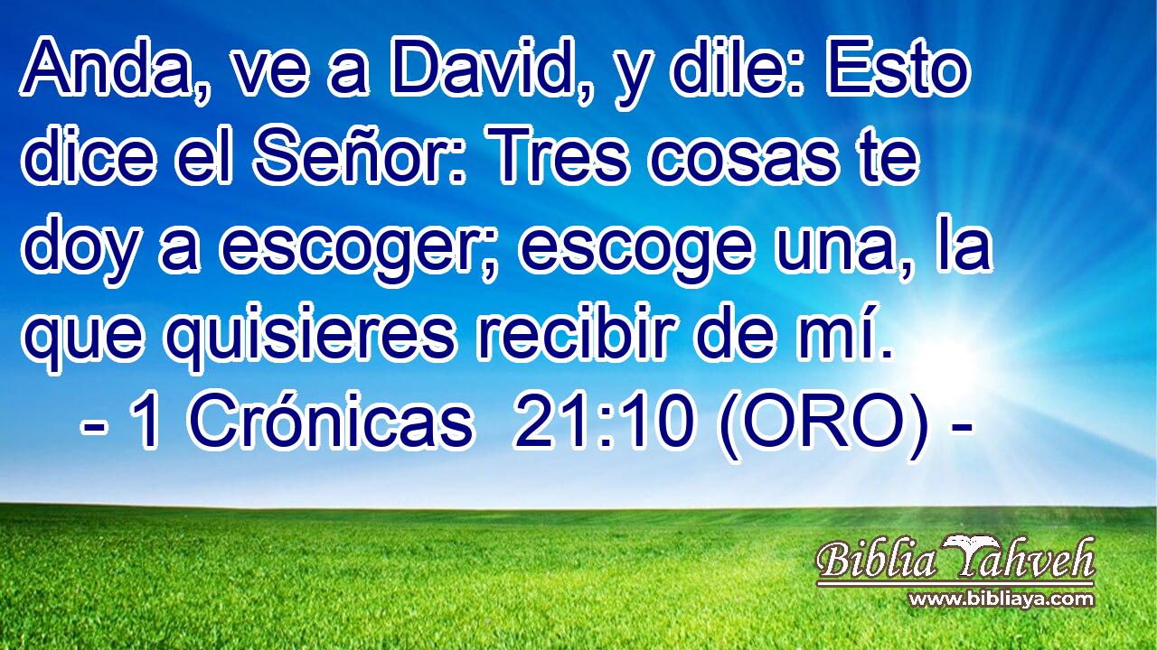 Anda, ve a David, y dile: Esto dice el Señor: Tres cosas te doy a escoger; escoge una, la que quisieres recibir de mí. 