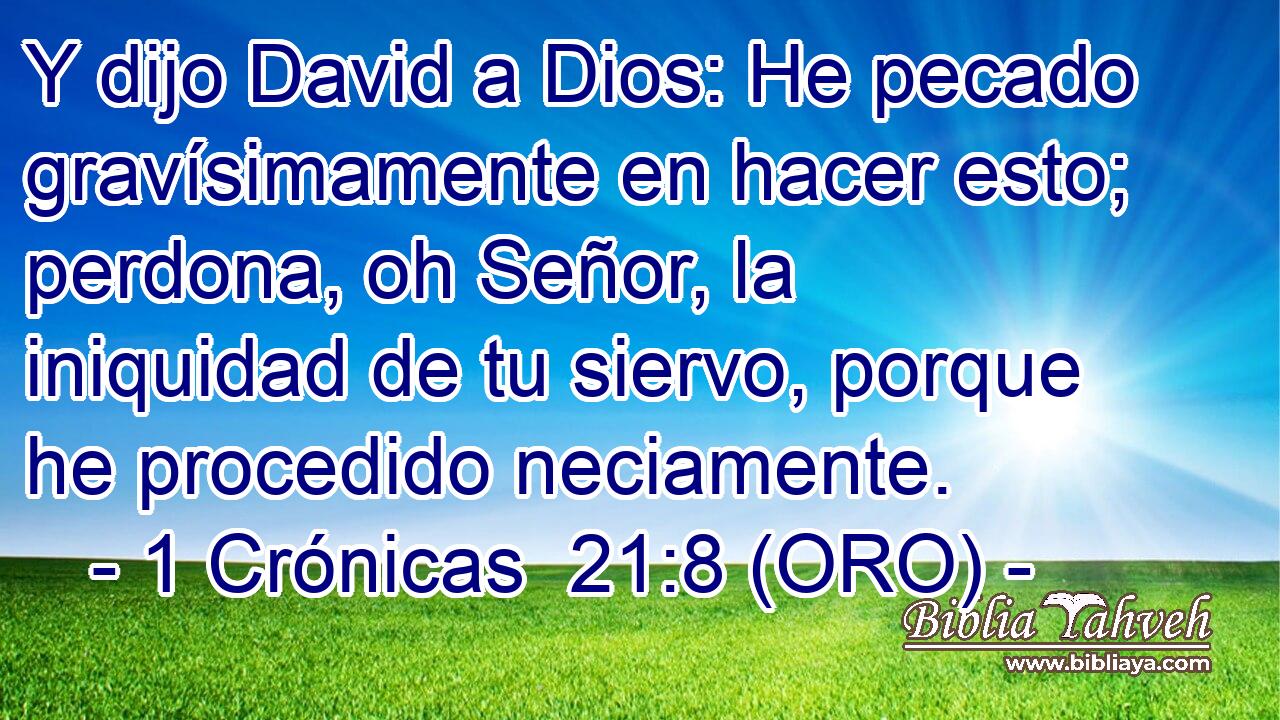  Y dijo David a Dios: He pecado gravísimamente en hacer esto; perdona, oh Señor, la iniquidad de tu siervo, porque he procedido neciamente. 
