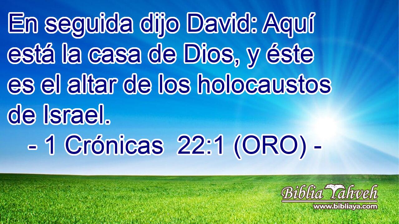  En seguida dijo David: Aquí está la casa de Dios, y éste es el altar de los holocaustos de Israel. 