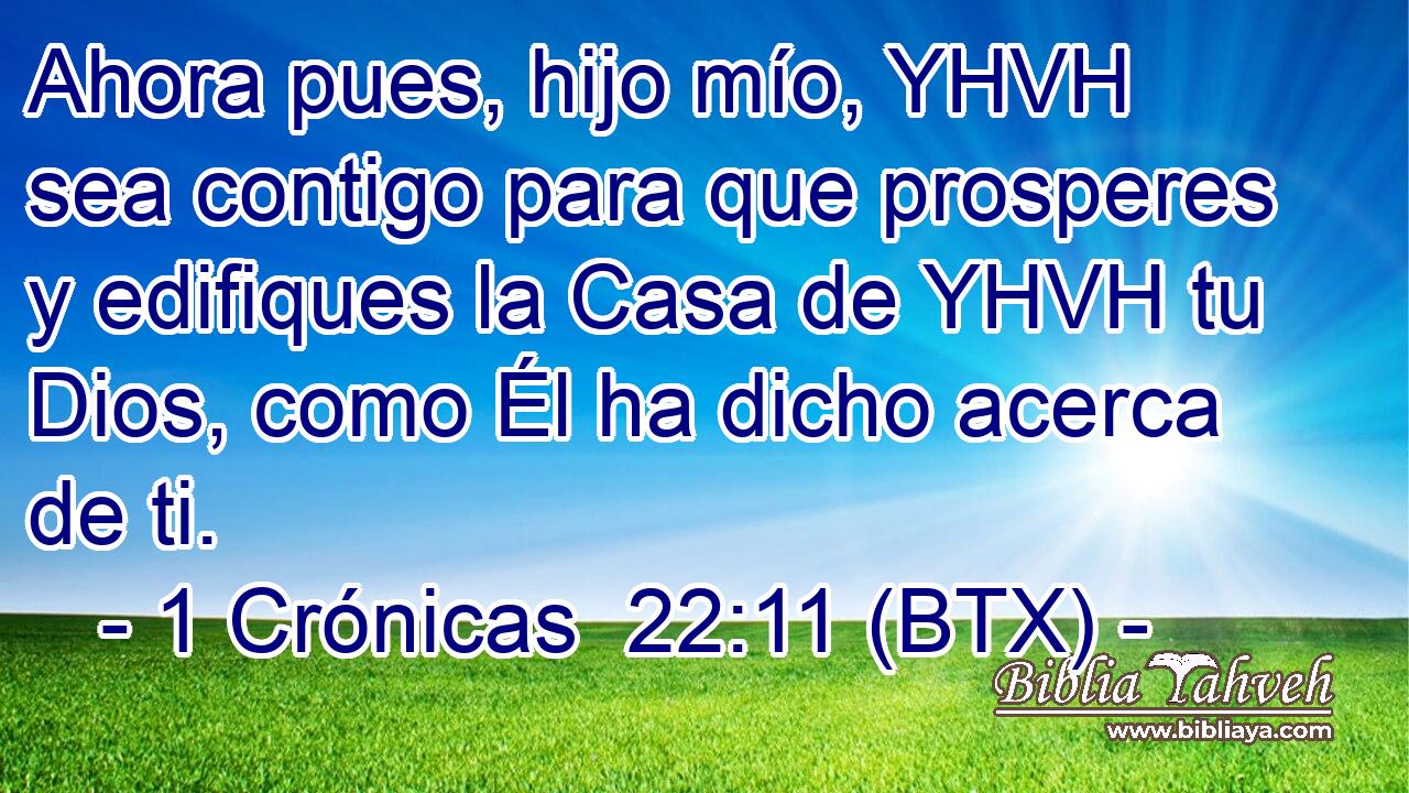 Ahora pues, hijo mío, YHVH sea contigo para que prosperes y edifiques la Casa de YHVH tu Dios, como Él ha dicho acerca de ti.