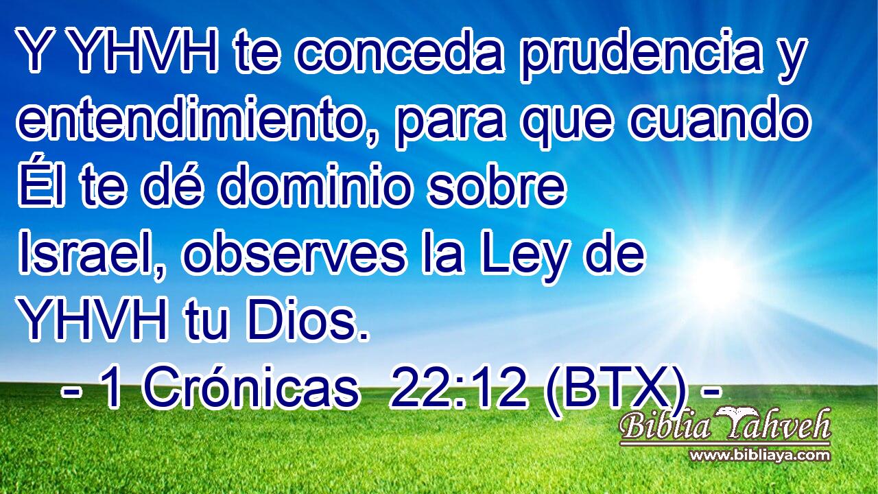 Y YHVH te conceda prudencia y entendimiento, para que cuando Él te dé dominio sobre Israel, observes la Ley de YHVH tu Dios.