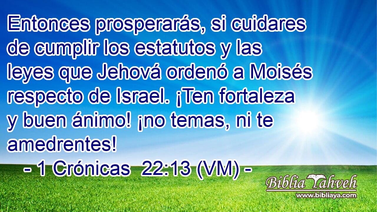  Entonces prosperarás, si cuidares de cumplir los estatutos y las leyes que Jehová ordenó a Moisés respecto de Israel. ¡Ten fortaleza y buen ánimo! ¡no temas, ni te amedrentes! 