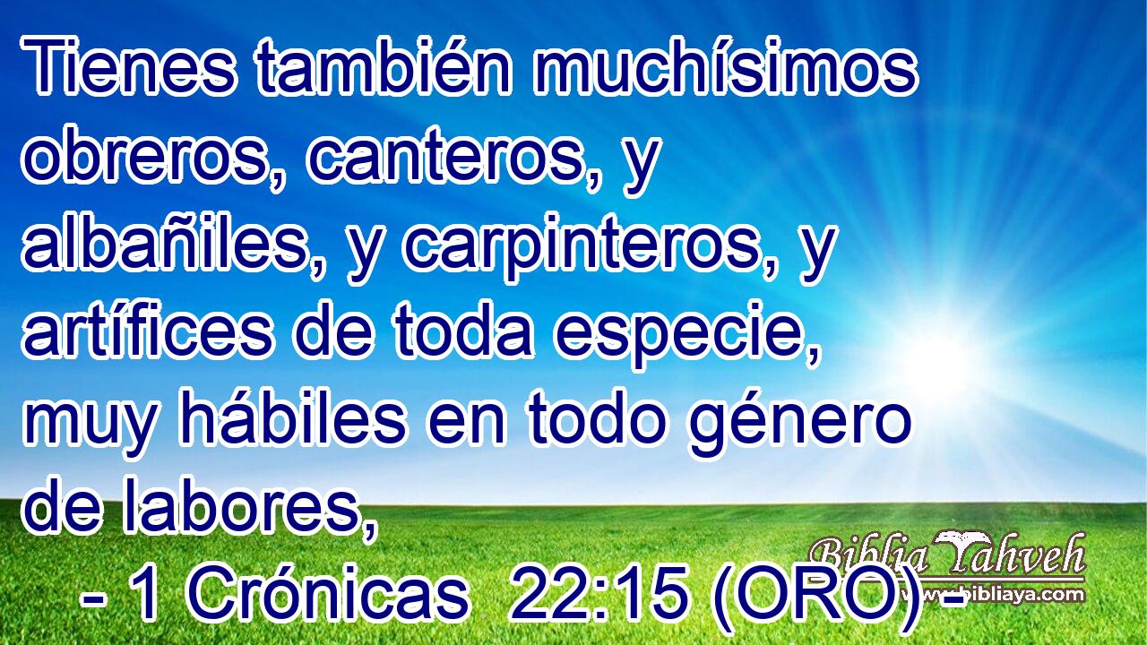  Tienes también muchísimos obreros, canteros, y albañiles, y carpinteros, y artífices de toda especie, muy hábiles en todo género de labores, 