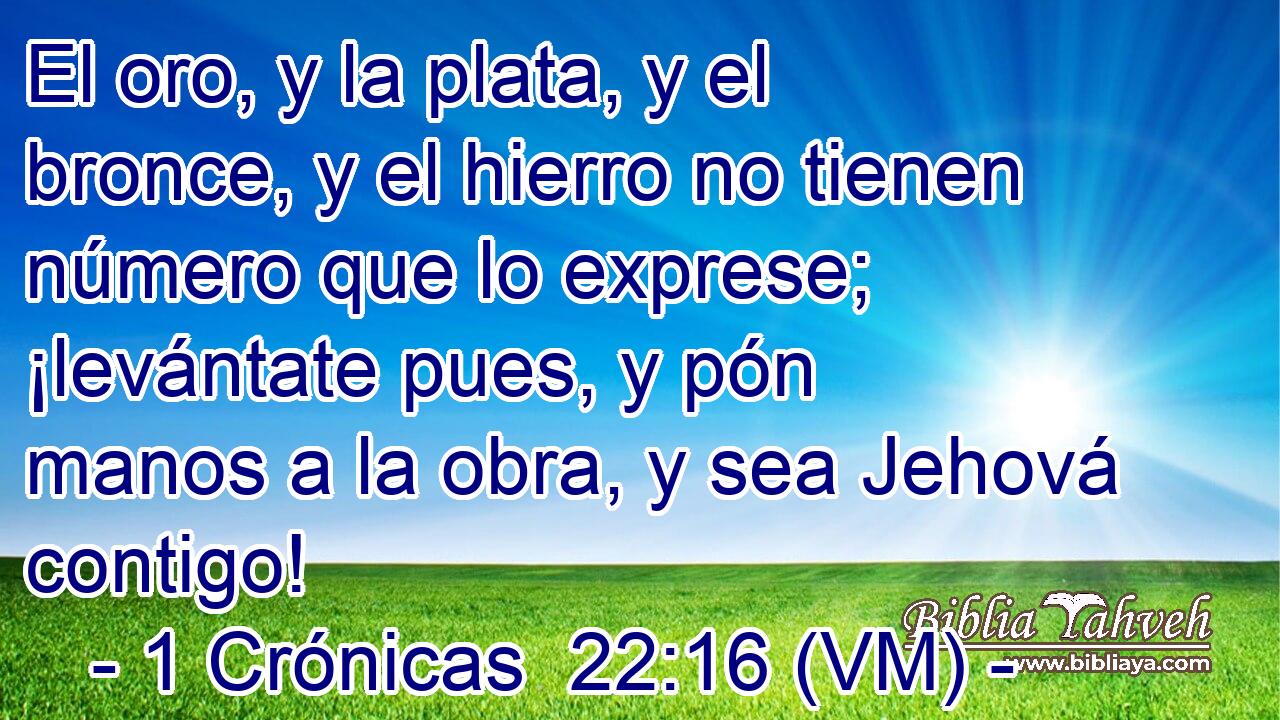  El oro, y la plata, y el bronce, y el hierro no tienen número que lo exprese; ¡levántate pues, y pón manos a la obra, y sea Jehová contigo! 