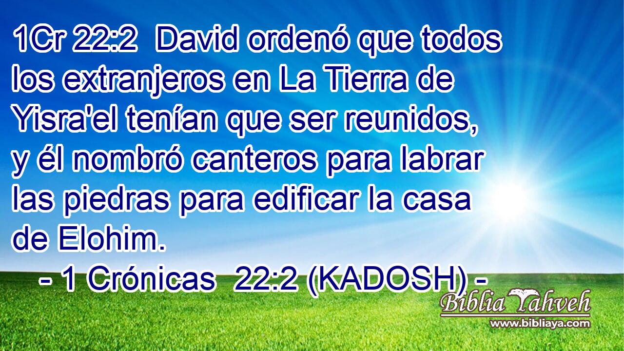  David ordenó que todos los extranjeros en La Tierra de Yisra'el tenían que ser reunidos, y él nombró canteros para labrar las piedras para edificar la casa de Elohim. 