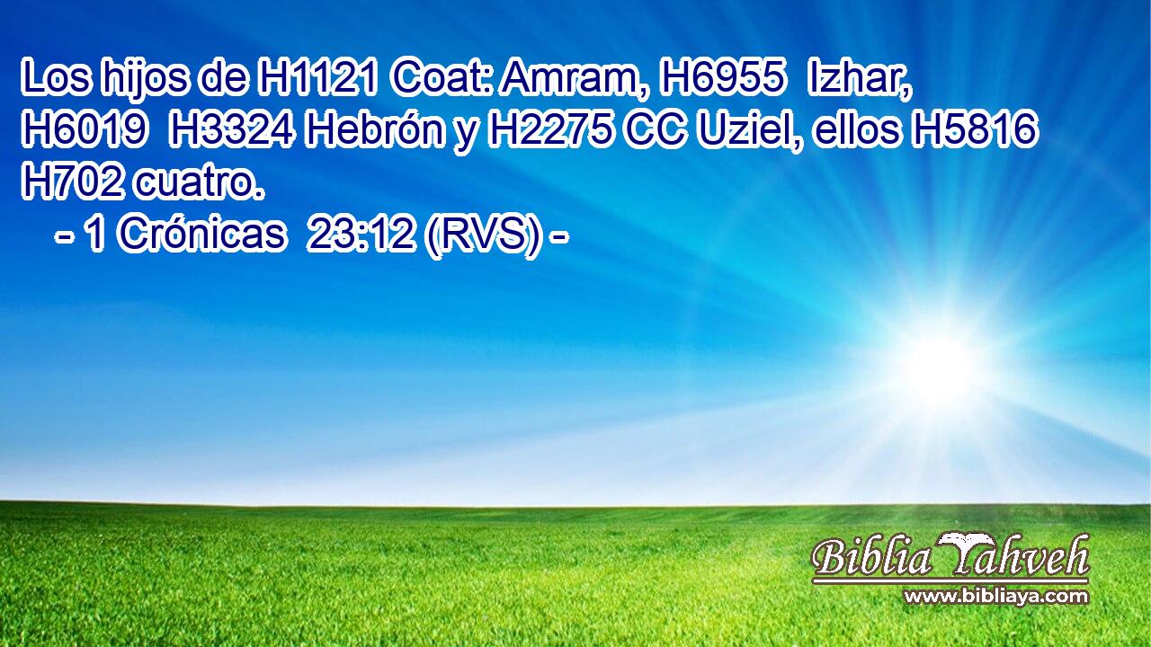 Los hijos de H1121 Coat: Amram, H6955  Izhar, H6019  H3324 Hebrón y H2275 CC Uziel, ellos H5816 H702 cuatro. 
