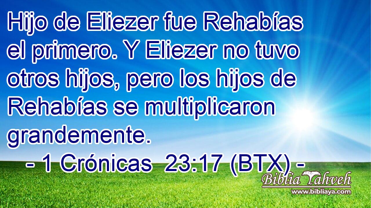 Hijo de Eliezer fue Rehabías el primero. Y Eliezer no tuvo otros hijos, pero los hijos de Rehabías se multiplicaron grandemente.