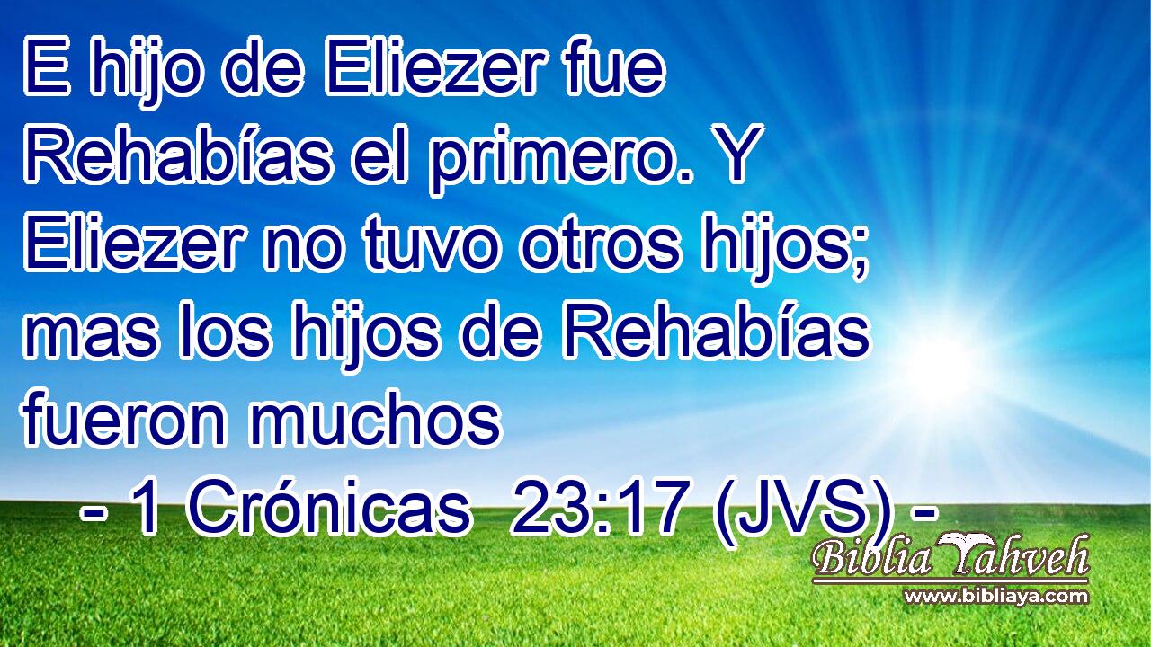 E hijo de Eliezer fue Rehabías el primero. Y Eliezer no tuvo otros hijos; mas los hijos de Rehabías fueron muchos