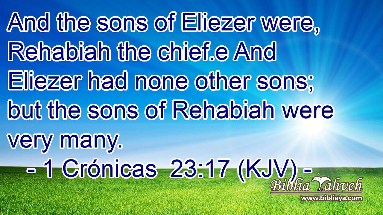 And the sons of Eliezer were, Rehabiah the chief.e And Eliezer had none other sons; but the sons of Rehabiah were very many.