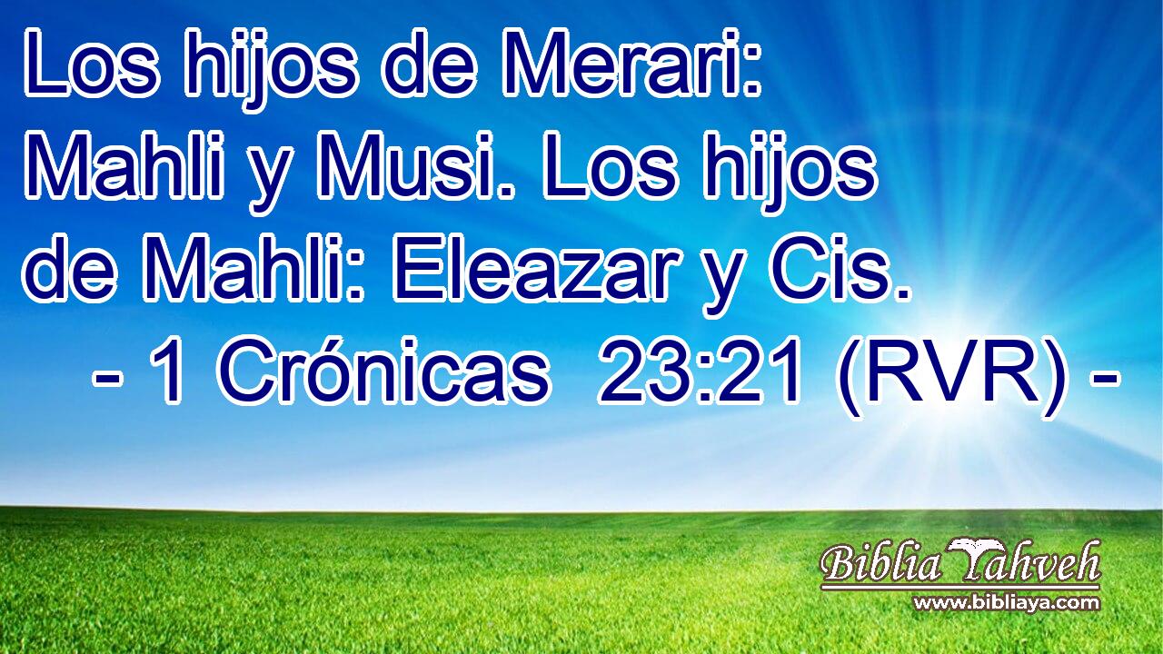 Los hijos de Merari: Mahli y Musi. Los hijos de Mahli: Eleazar y Cis.