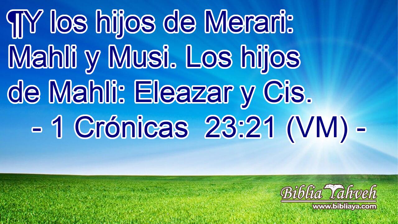  ¶Y los hijos de Merari: Mahli y Musi. Los hijos de Mahli: Eleazar y Cis. 