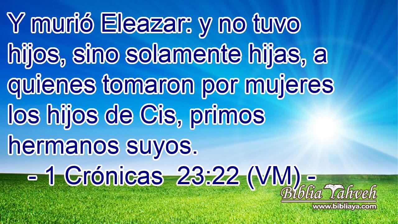  Y murió Eleazar: y no tuvo hijos, sino solamente hijas, a quienes tomaron por mujeres los hijos de Cis, primos hermanos suyos. 