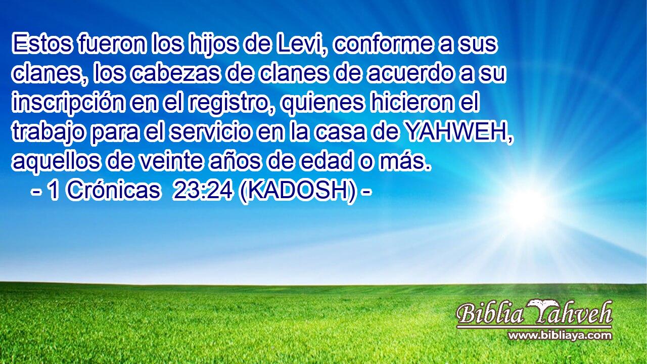  Estos fueron los hijos de Levi, conforme a sus clanes, los cabezas de clanes de acuerdo a su inscripción en el registro, quienes hicieron el trabajo para el servicio en la casa de YAHWEH, aquellos de veinte años de edad o más. 