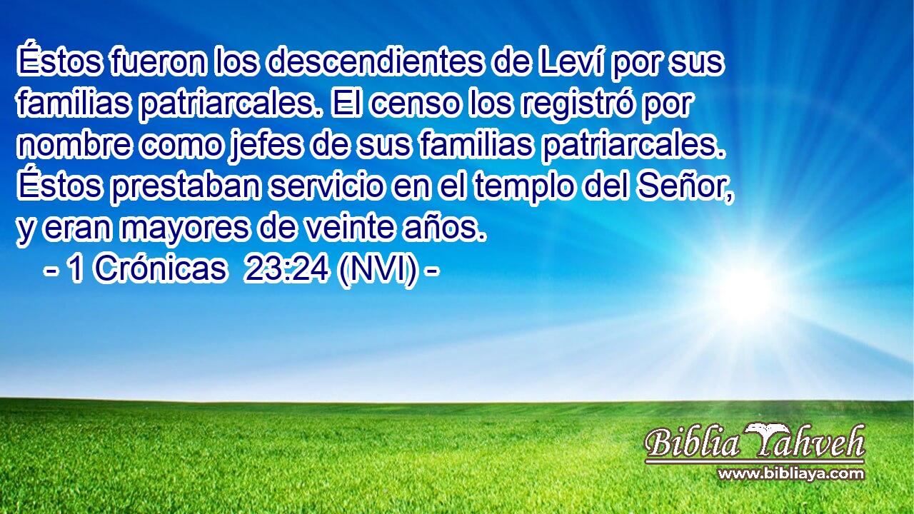  Éstos fueron los descendientes de Leví por sus familias patriarcales. El censo los registró por nombre como jefes de sus familias patriarcales. Éstos prestaban servicio en el templo del Señor, y eran mayores de veinte años. 