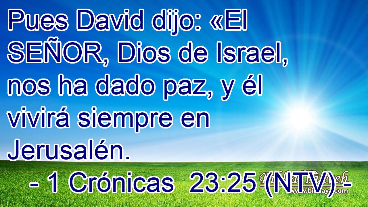 Pues David dijo: «El SEÑOR, Dios de Israel, nos ha dado paz, y él vivirá siempre en Jerusalén.
