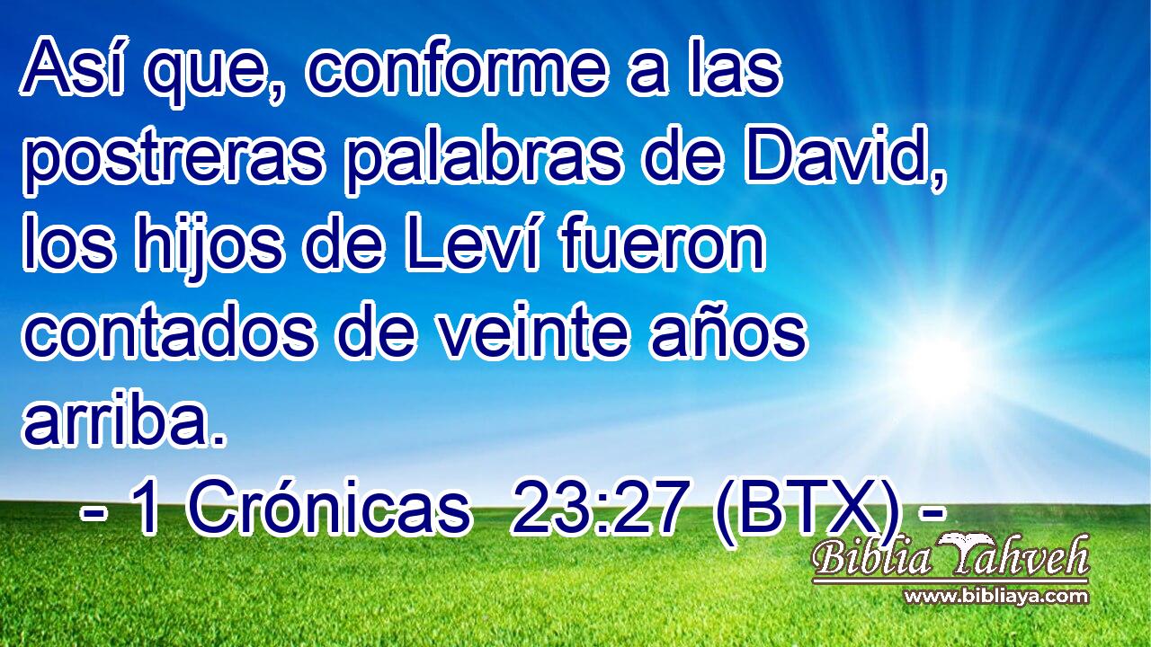 Así que, conforme a las postreras palabras de David, los hijos de Leví fueron contados de veinte años arriba.