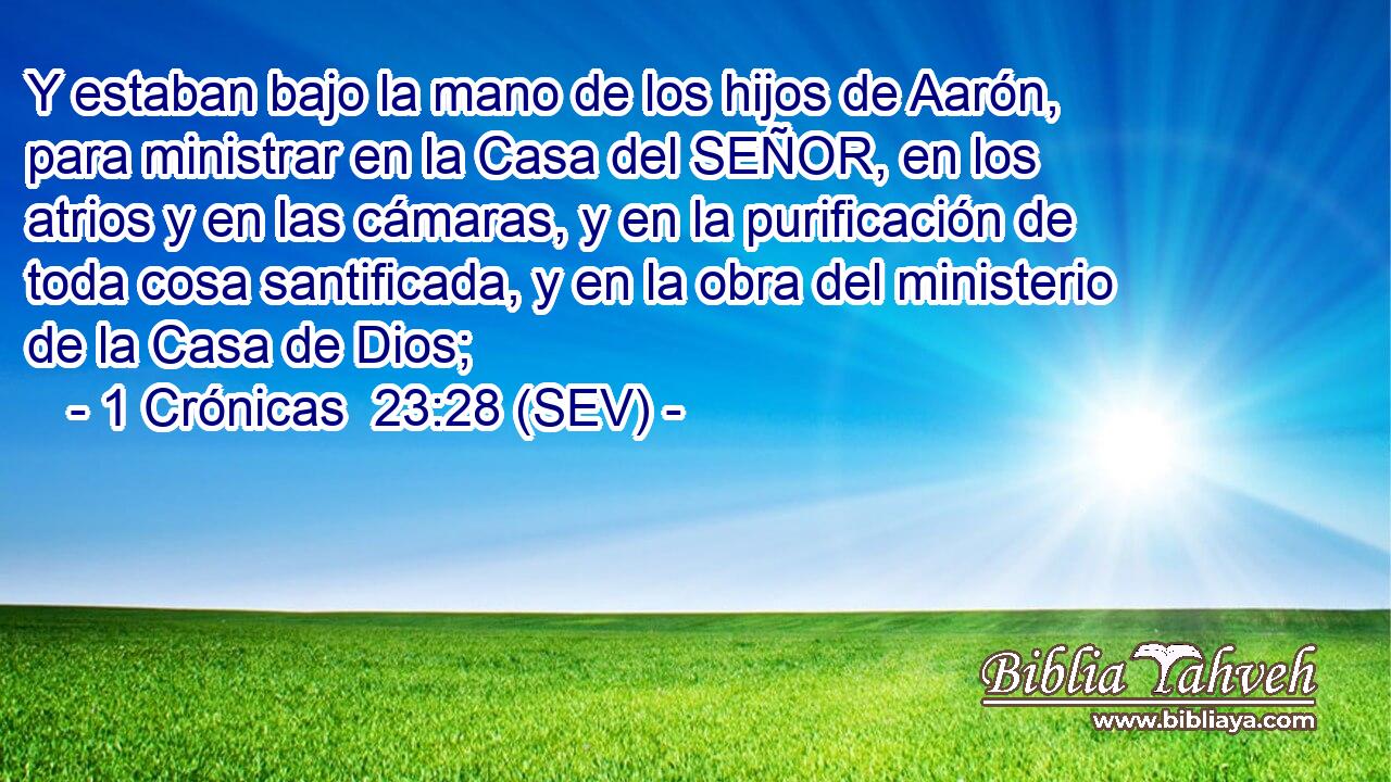 Y estaban bajo la mano de los hijos de Aarón, para ministrar en la Casa del SEÑOR, en los atrios y en las cámaras, y en la purificación de toda cosa santificada, y en la obra del ministerio de la Casa de Dios;