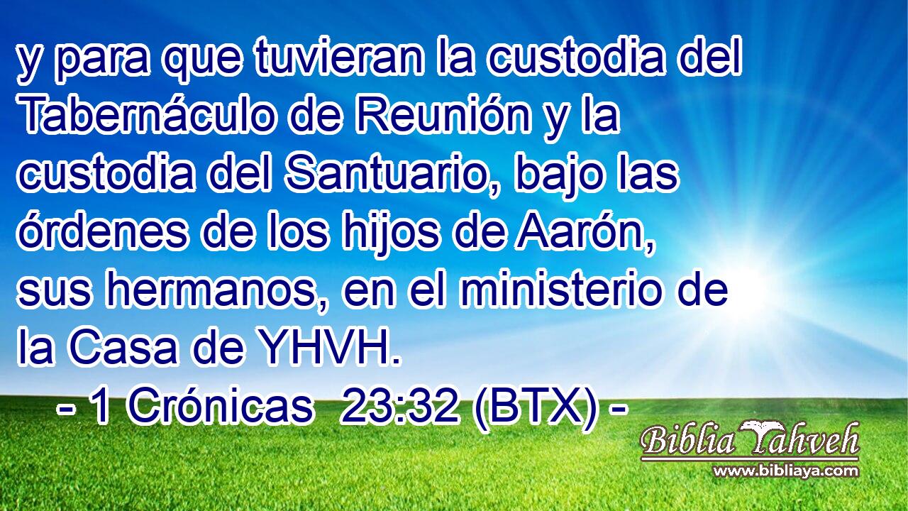 y para que tuvieran la custodia del Tabernáculo de Reunión y la custodia del Santuario, bajo las órdenes de los hijos de Aarón, sus hermanos, en el ministerio de la Casa de YHVH.