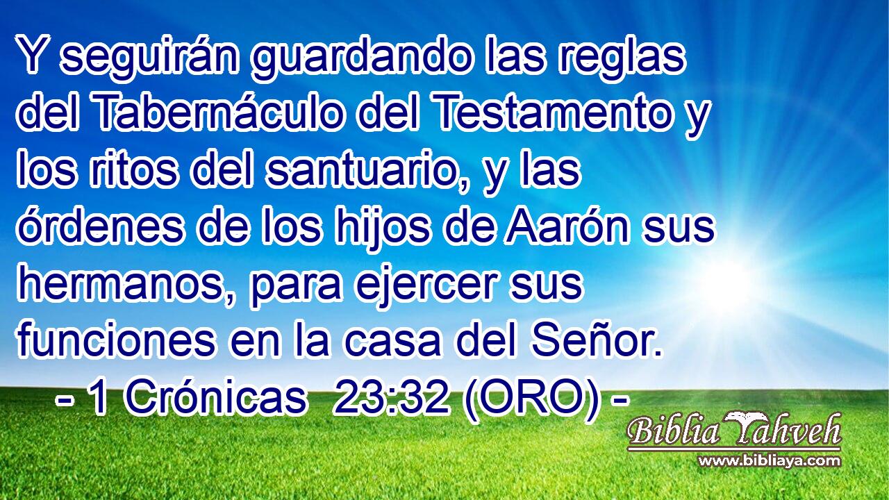  Y seguirán guardando las reglas del Tabernáculo del Testamento y los ritos del santuario, y las órdenes de los hijos de Aarón sus hermanos, para ejercer sus funciones en la casa del Señor. 
