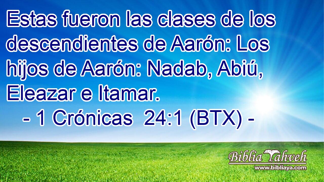Estas fueron las clases de los descendientes de Aarón: Los hijos de Aarón: Nadab, Abiú, Eleazar e Itamar.
